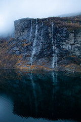 Majestic Seven Sisters Waterfalls at Dawn in Norway&rsquo;s Geirangerfjord