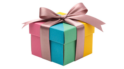 Obraz premium Vibrant gift box with pastel ribbon, perfect for birthdays, holidays, and special occasions, conveying joy, celebration, and thoughtfulness in vibrant colors