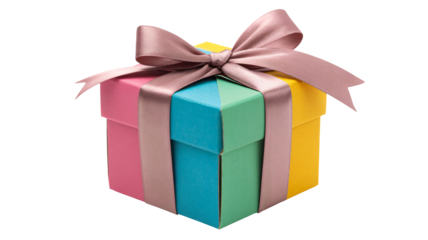 Vibrant gift box with pastel ribbon, perfect for birthdays, holidays, and special occasions, conveying joy, celebration, and thoughtfulness in vibrant colors