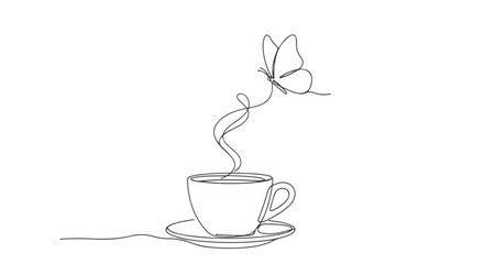 Elegant One Line Continuous Drawing of a Butterfly Emerging from a Coffee Cup A Minimalist Aesthetic