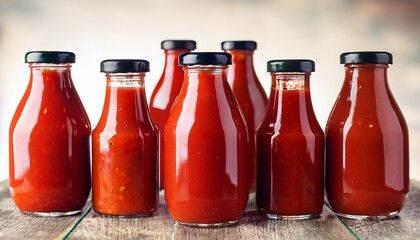A Group Of Bottles Of Red Sauce