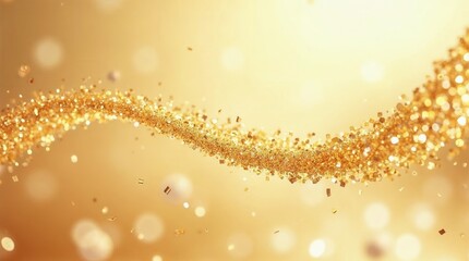 Abstract background with a wave of sparkling gold glitter. Luxury celebration and festive concept with shiny golden particles in motion