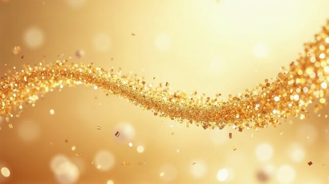 Abstract background with a wave of sparkling gold glitter. Luxury celebration and festive concept with shiny golden particles in motion