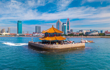 Obraz premium Aerial view of Zhanqiao Scenic Area in Qingdao, China