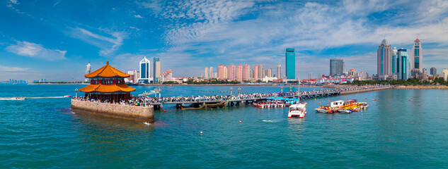 Aerial view of Zhanqiao Scenic Area in Qingdao, China