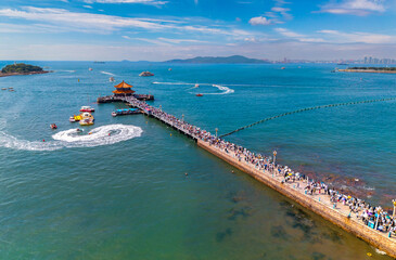 Aerial view of Zhanqiao Scenic Area in Qingdao, China