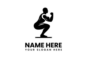 Fitness Logo Template Squatting Silhouette with Space for Your Brand and Slogan