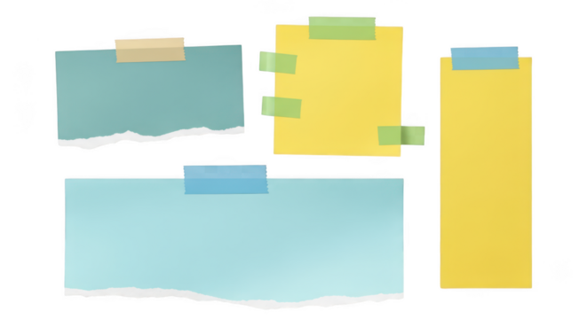 Collection of colorful paper notes isolated on transparent background