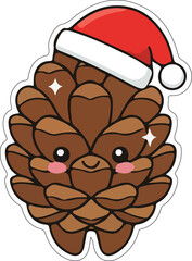 Smiling Christmas Pinecone in a Jolly Santa Hat