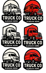 Obraz premium Six truck logo designs, three in white and three in red, with space for a slogan.