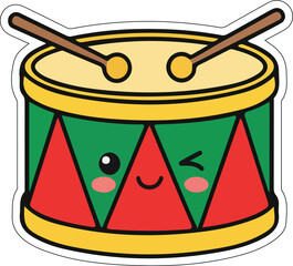 Cute Drum Cartoon Illustration for Christmas and Holiday