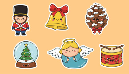 Cute Christmas Cartoon Icons Festive Holiday Vector Designs