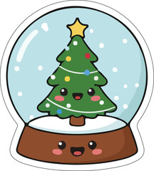 Kawaii Christmas Tree Snow Globe Sticker