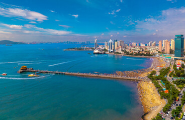 Aerial view of Zhanqiao Scenic Area in Qingdao, China