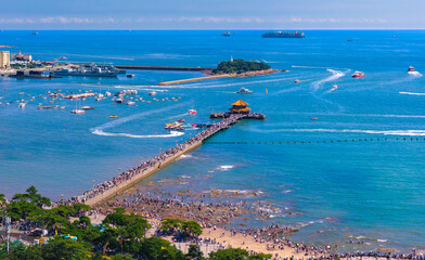 Aerial view of Zhanqiao Scenic Area in Qingdao, China