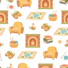 fireplace seamless pattern, flat style