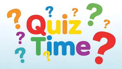 Colorful Quiz Time with Question Marks on Light Blue Background