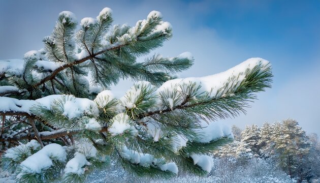 Pine Tree Limbs Blanketed In Snow During Winter