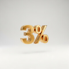 Lustrous 3D Gold "3%" (Three Percent) Symbol Isolated on a White Background