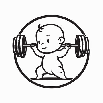 Cute Baby Lifting Weights Vector isolated on white background