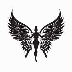 Small Fairy Spreading Wings Silhouette Vector Logo Design
