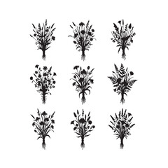 Silhouette Pattern of Trees Plants and Leaves Vector Illustration