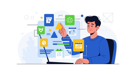 Online Project Management Application: A Modern Visual Depiction In Flat Vector Illustration
