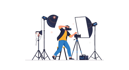 Photographer Capturing A Moment With Professional Equipment In Studio Setup