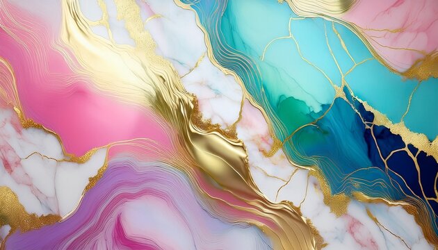 Marble Texture With Pastel Rainbow Gradient And Gold Foil Veins Easter Background Wallpaper