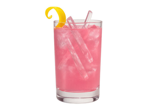 Pink cocktail in a highball glass with ice, garnished with a lemon twist, refreshing cold drink for summer parties, transparent background - Powered by Adobe
