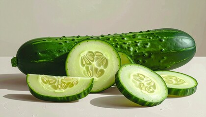 Partially sliced cucumber with visible seeds and textured skin on smooth surface, evoking freshness, simplicity, and culinary clarity.