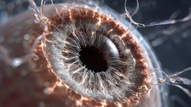 Cataract and prevention concept , Electric eye macro iris detail retina closeup optic nerve medical concept science