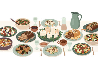 Festive Feast A Table Laden with Delicious Dishes.