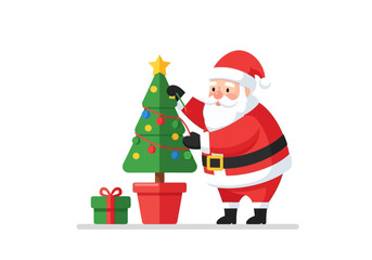 Santa Claus Decorating Christmas Tree with Gift 1.