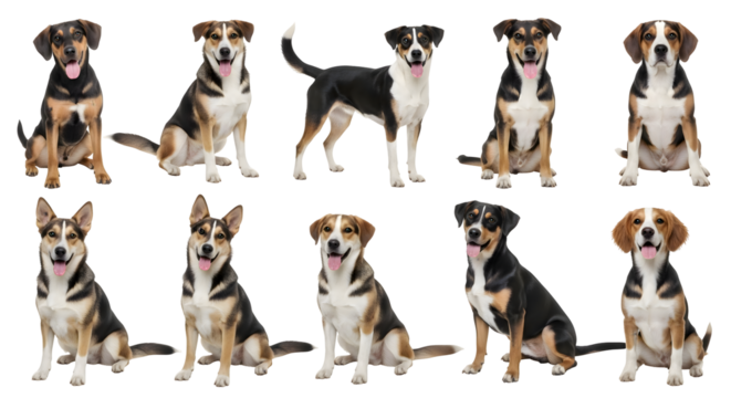 Group of Happy Dogs Sitting, Playful, and Looking at the Camera - Canine Companions