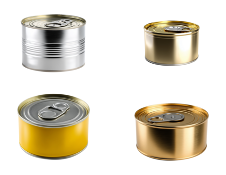 Sets of small food can isolated.