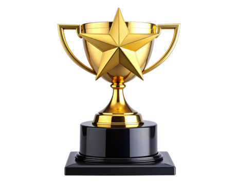 A sleek and modern golden trophy with a single star design with smooth lighting and refined metallic sheen, isolated on a transparent background for premium design use. - Powered by Adobe
