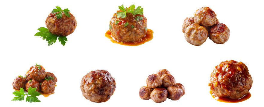 Sets of meatball meal isolated.
