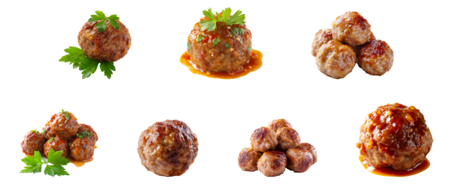 Sets of meatball meal isolated.