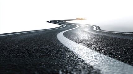 Curved asphalt road with white lane markings disappearing into distance symbolizing journey progress business
