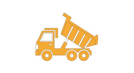 Yellow dump truck with a raised tipper bed, isolated on a white background.