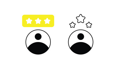 User feedback and rating icons with stars and profile placeholders representing customer satisfaction and review