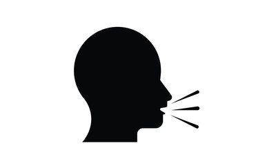 Silhouette of a human head with lines emanating from the mouth, symbolizing speech or communication