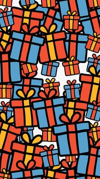 Gift doodle background for festive occasions, celebrations, wrapping paper, backgrounds, and party invitations.
