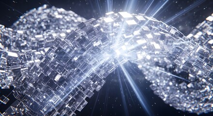 Futuristic abstract blue background of fiber optics with light spots, embodying digital communication and network technology design