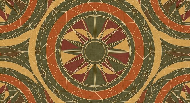 Seamless pattern of concentric circles and geometric shapes