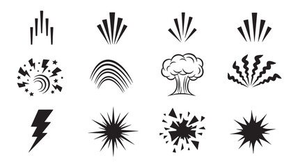 Collection of abstract explosion and energy icons perfect for design silhouette on transparent background