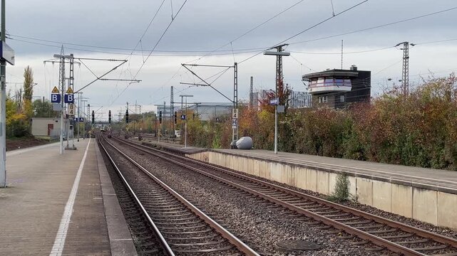 Local S-Bahn  train departing from the railway station towards Stuttgart, Germany