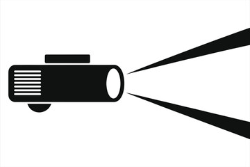 Black and White Icon of a Projector or Studio Light Emitting a Bright Beam, Vector Graphic for Presentation or Illumination