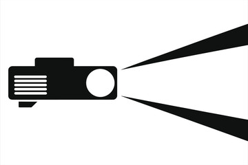Black and White Icon of Digital Projector Casting Wide Light Beams, Vector Graphic for Presentation, Media, or Focus Concept